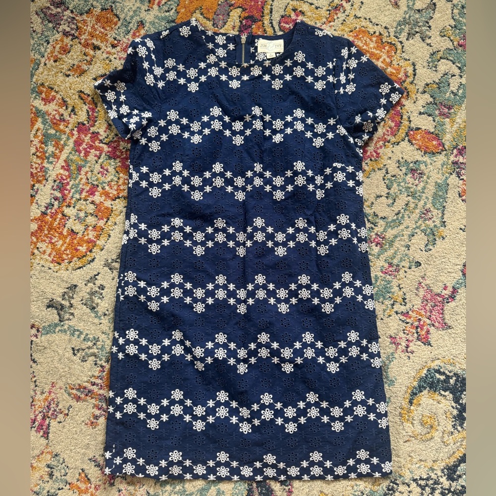 Navy Blue and White Floral Lace Dress